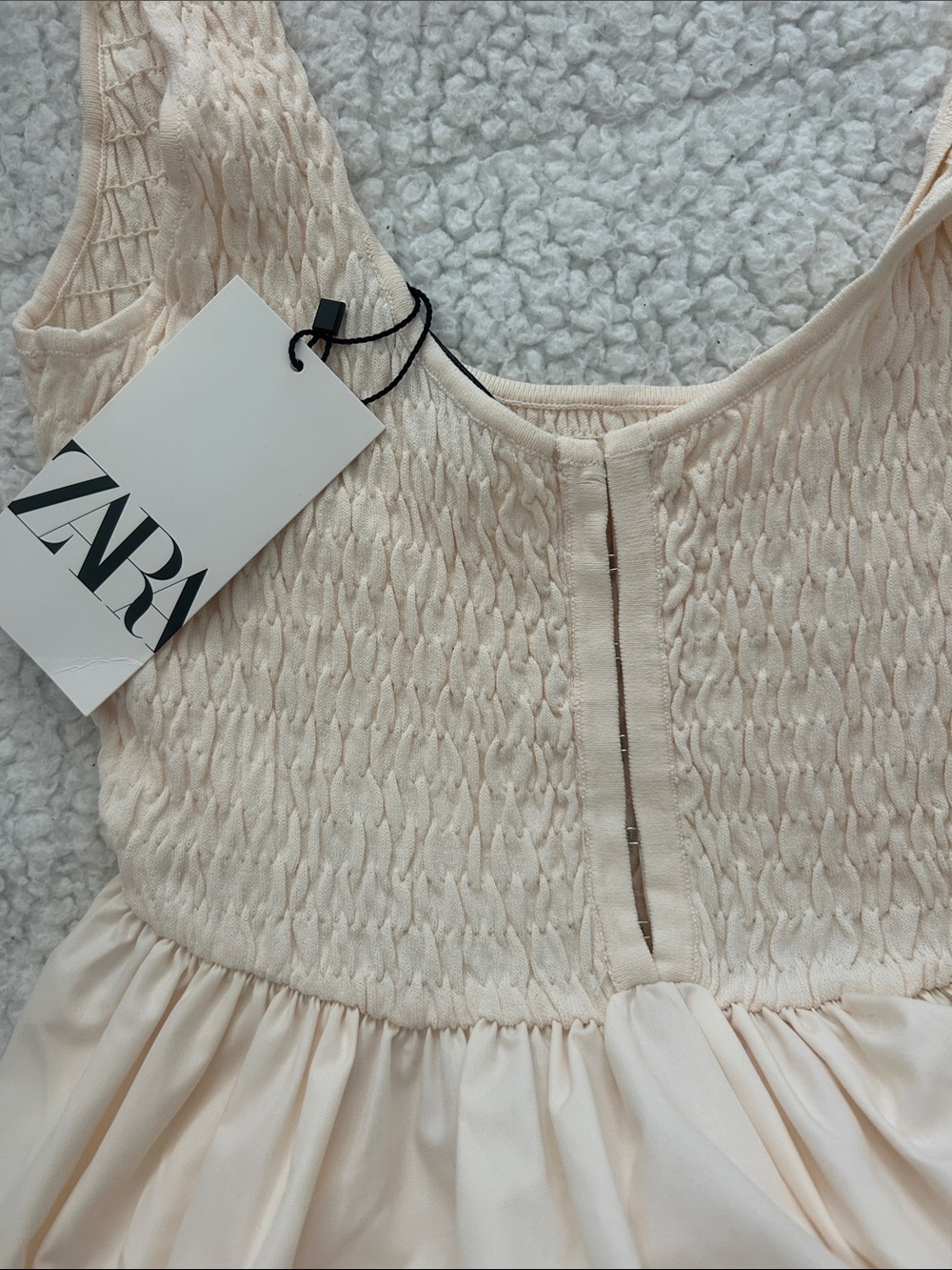Zara White Midi Dress with Smocked Bodice - Picture 2 of 2